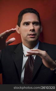 Close-up of a businessman gesturing