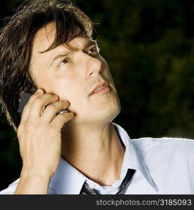 Close-up of a businessman talking on a mobile phone
