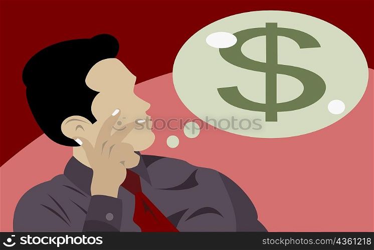 Close-up of a businessman thinking about money