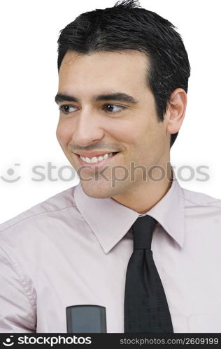 Close-up of a businessman with a mobile phone