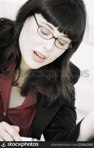Close-up of a businesswoman looking frustrated