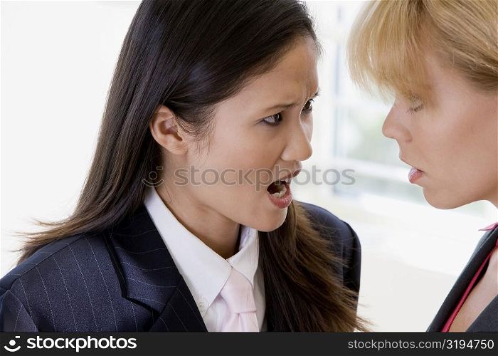 Close-up of a businesswoman scolding another businesswoman