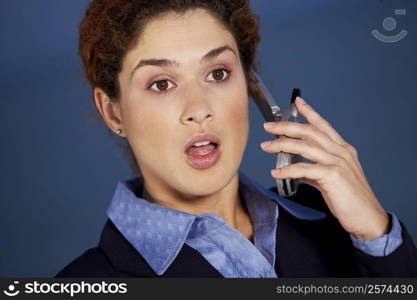 Close-up of a businesswoman talking on a mobile phone