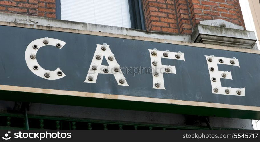 Close-up of a cafe sign, Seattle, Washington State, USA