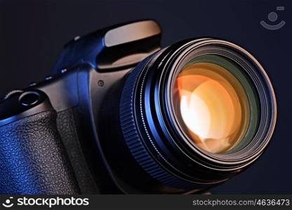 Close-up of a camera with a lens