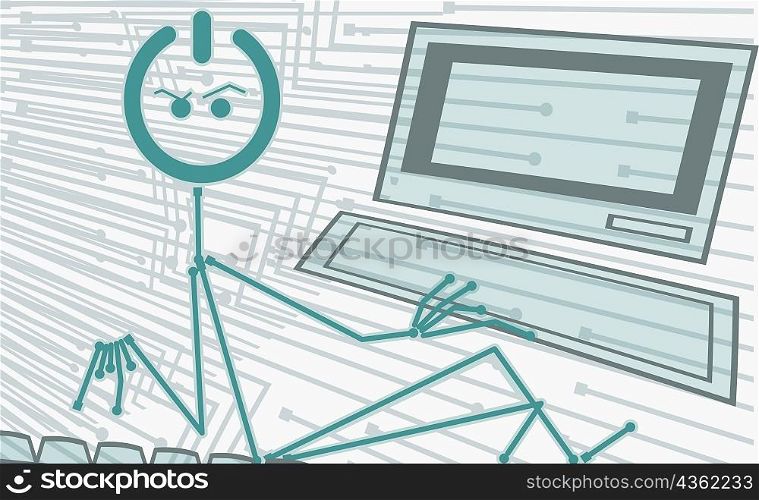 Close-up of a cartoon character working on a computer