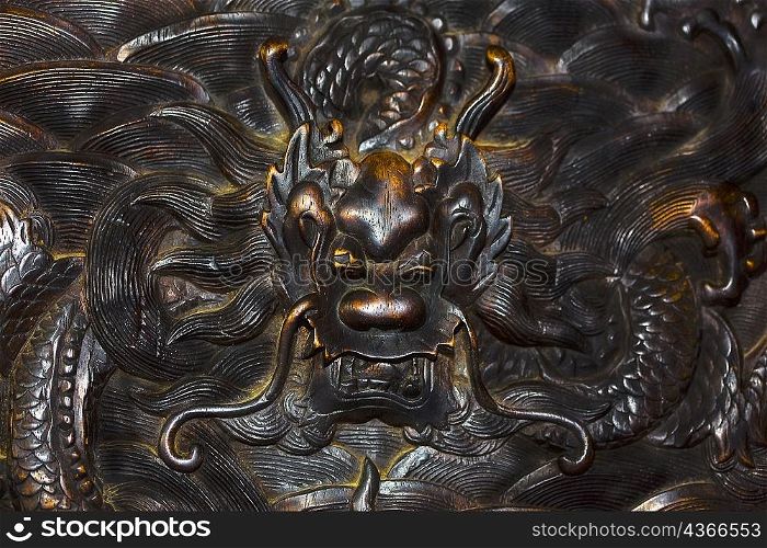 Close-up of a Chinese dragon sculpture, HohHot, Inner Mongolia, China