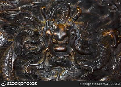 Close-up of a Chinese dragon sculpture, HohHot, Inner Mongolia, China