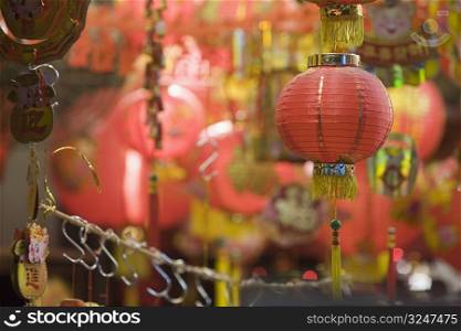 Close-up of a Chinese lantern hanging in a store