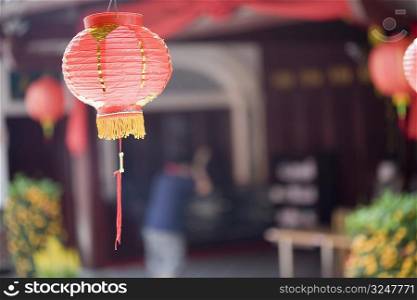 Close-up of a Chinese lantern in a temple