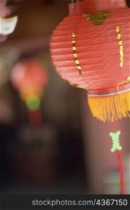 Close-up of a Chinese lantern in a temple