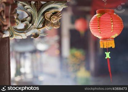 Close-up of a Chinese lantern in a temple