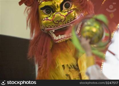 Close-up of a Chinese lion dance