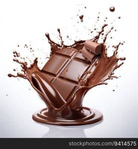 close up of a chocolate milk splash on white background. for printing, web design, product.