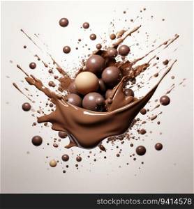 close up of a chocolate milk splash on white background. for printing, web design, product.