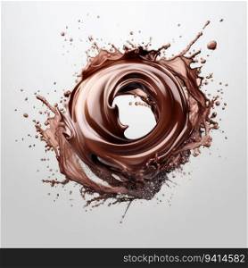 close up of a chocolate milk splash on white background. for printing, web design, product.