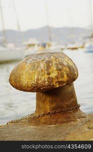 Close-up of a cleat with a chain, Italian Riviera, Portofino, Genoa, Liguria, Italy
