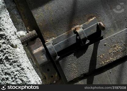 Close-up of a closed metal door
