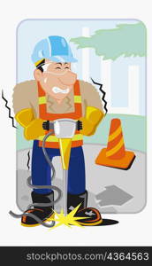 Close-up of a construction worker using a jackhammer