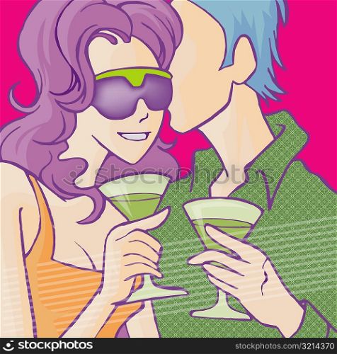 Close-up of a couple holding wine glasses