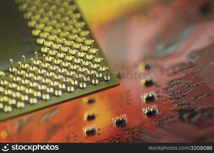 Close-up of a CPU on a mother board