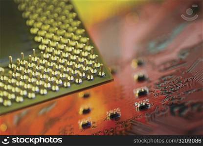 Close-up of a CPU on a mother board