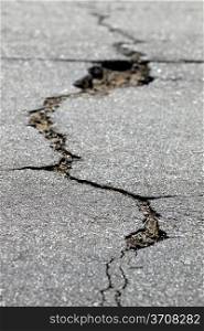 close up of a crack in the street