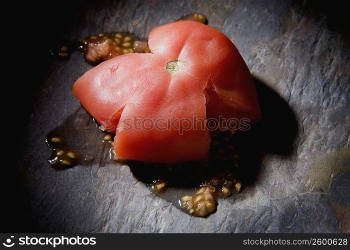 Close-up of a crushed tomato
