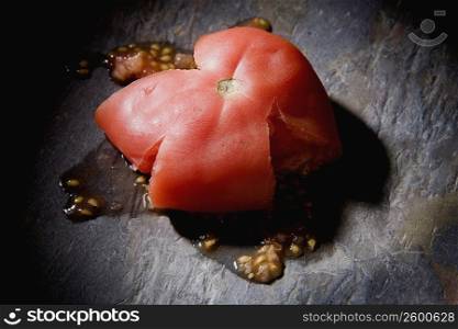 Close-up of a crushed tomato