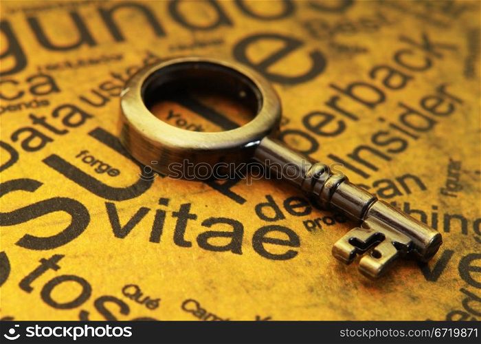 Close up of a Curriculum Vitae with old key