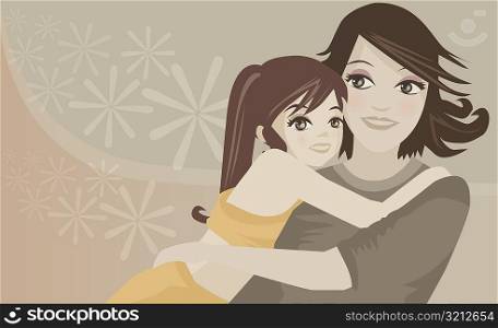 Close-up of a daughter hugging her mother
