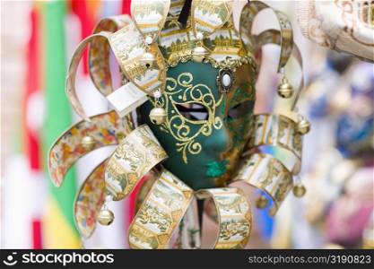 Close-up of a decorative masquerade mask, Venice, Italy