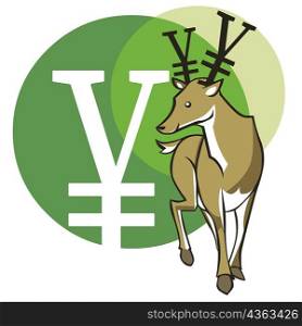 Close-up of a deer with the Yen sign