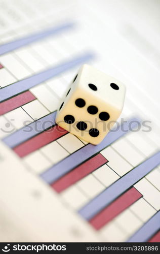 Close-up of a dice on a bargraph