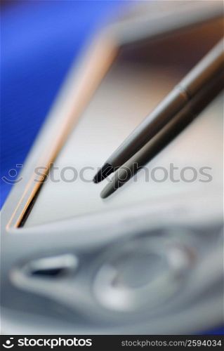 Close-up of a digitized pen on an electronic organizer