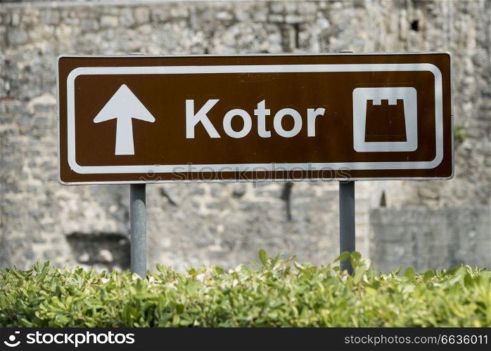 Close-up of a directional sign, Kotor Fortress, Kotor, Bay of Kotor, Montenegro