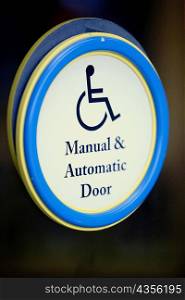 Close-up of a disabled sign