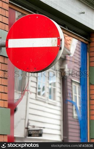 Close-up of a Do Not Enter sign, Bergen, Norway