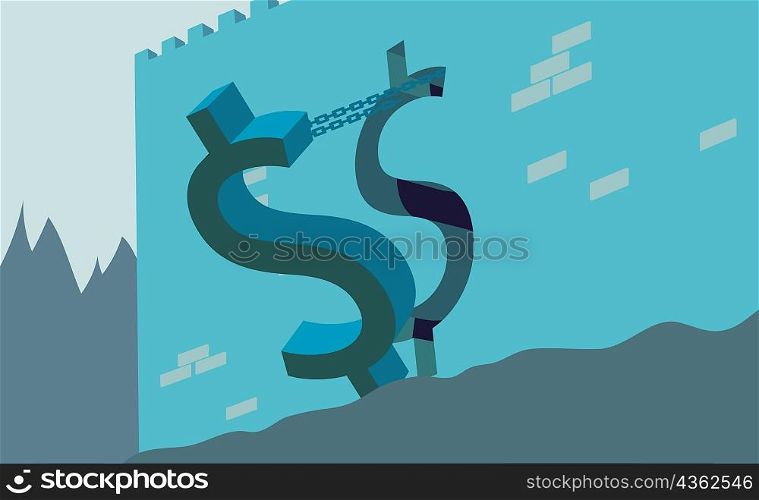 Close-up of a draw bridge in the shape of a dollar sign
