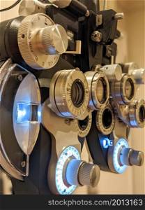 Close up of a eye exam Ophthalmic testing device