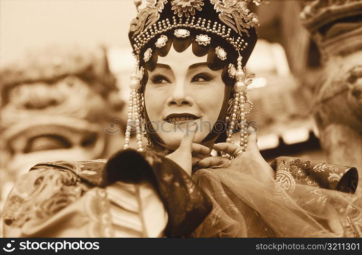 Close-up of a female opera performer, Hong Kong, China