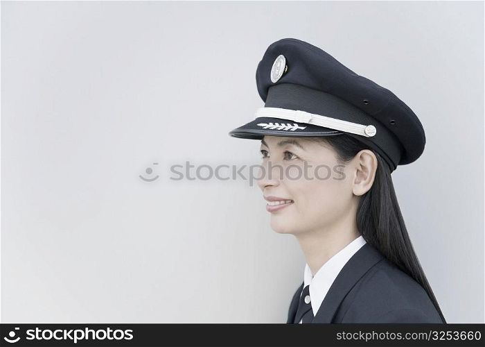 Close-up of a female pilot smiling