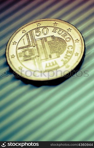 Close-up of a fifty euro cent