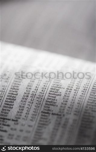 Close-up of a financial newspaper