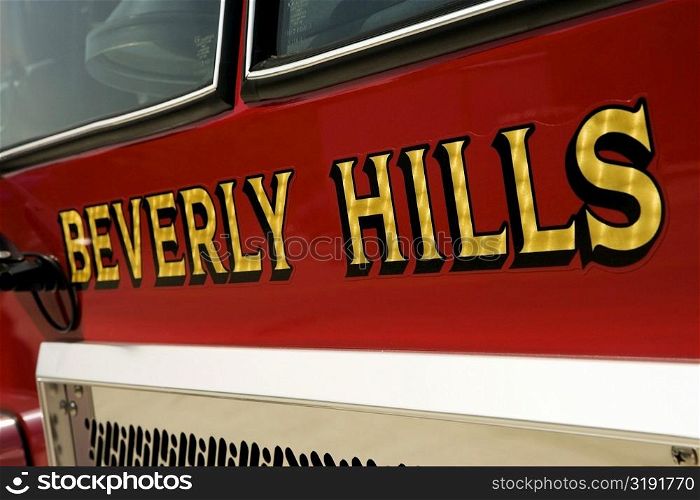 Close-up of a fire engine, Los Angeles, California, USA