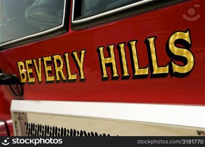 Close-up of a fire engine, Los Angeles, California, USA