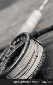 Close-up of a fishing reel