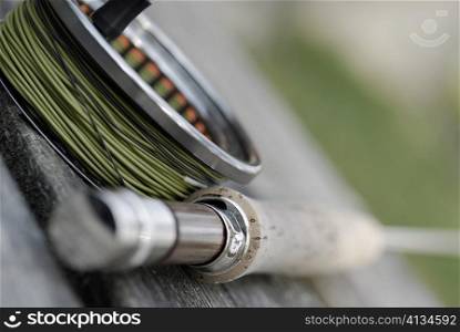 Close-up of a fishing rod and a fishing reel