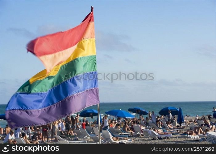 Close-up of a flag fluttering on the beach, South Beach, Miami, Florida, USA