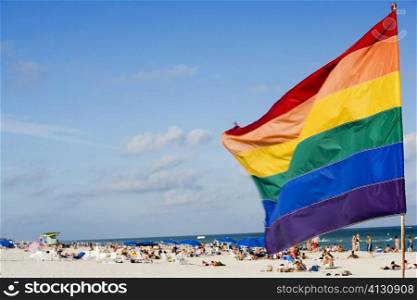Close-up of a flag fluttering on the beach, South Beach, Miami, Florida, USA